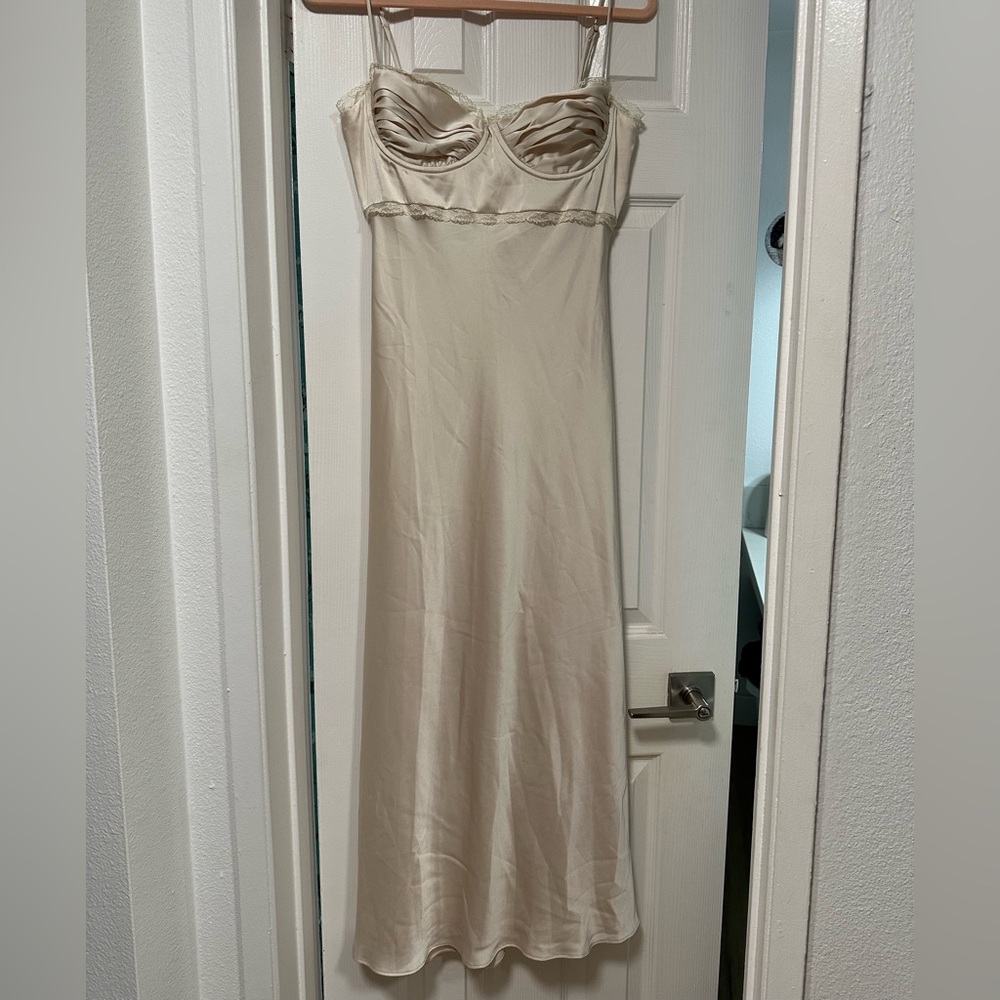 ASTR The Label Champagne Silk Dress